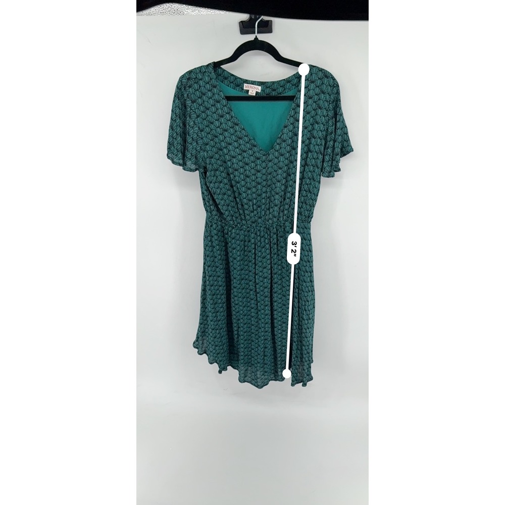 Merona Dress Womens S Teal Green Rayon Shell Print V-Neck Coastal Chic Mini - Picture 5 of 6